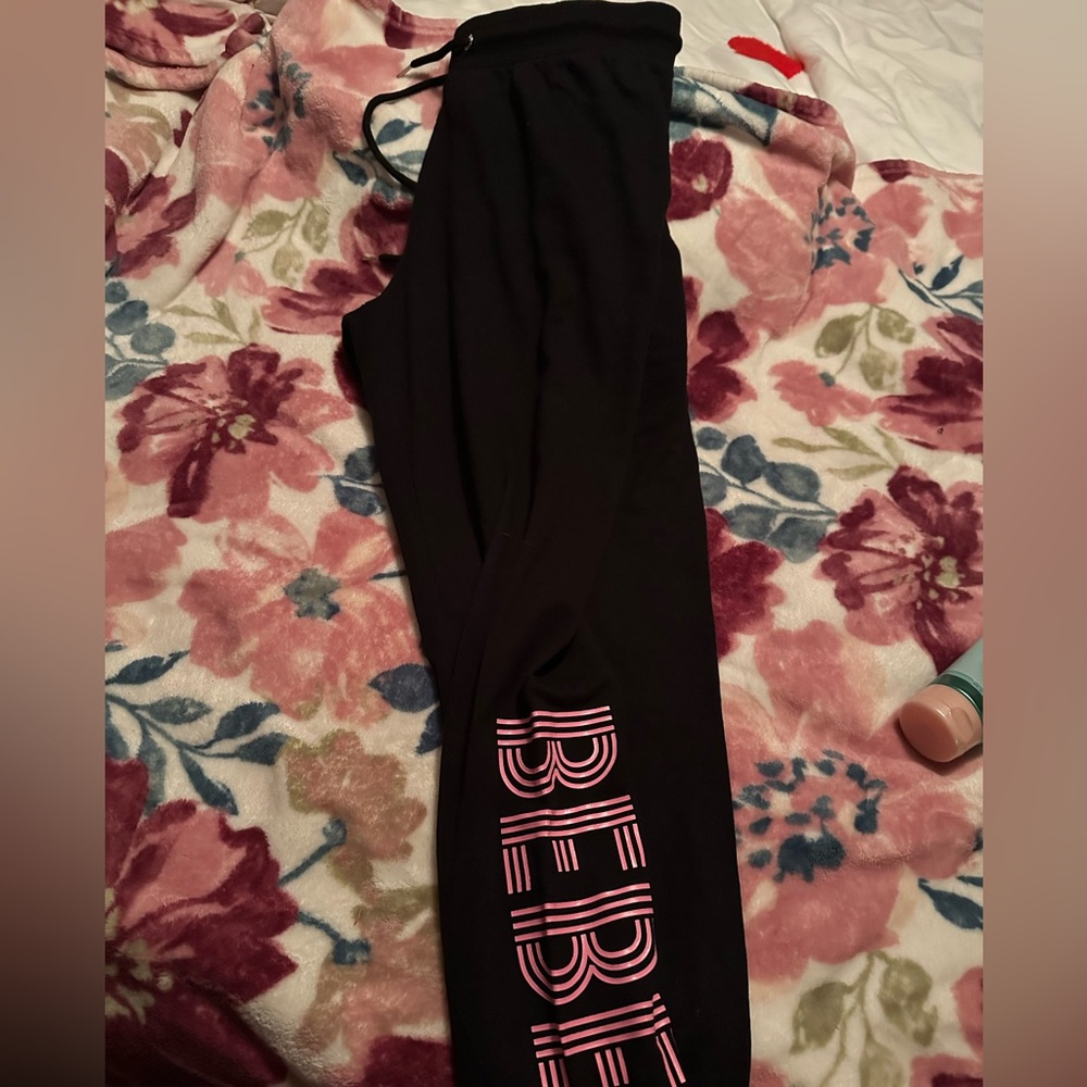 Bebe Black Joggers with Pink Logo